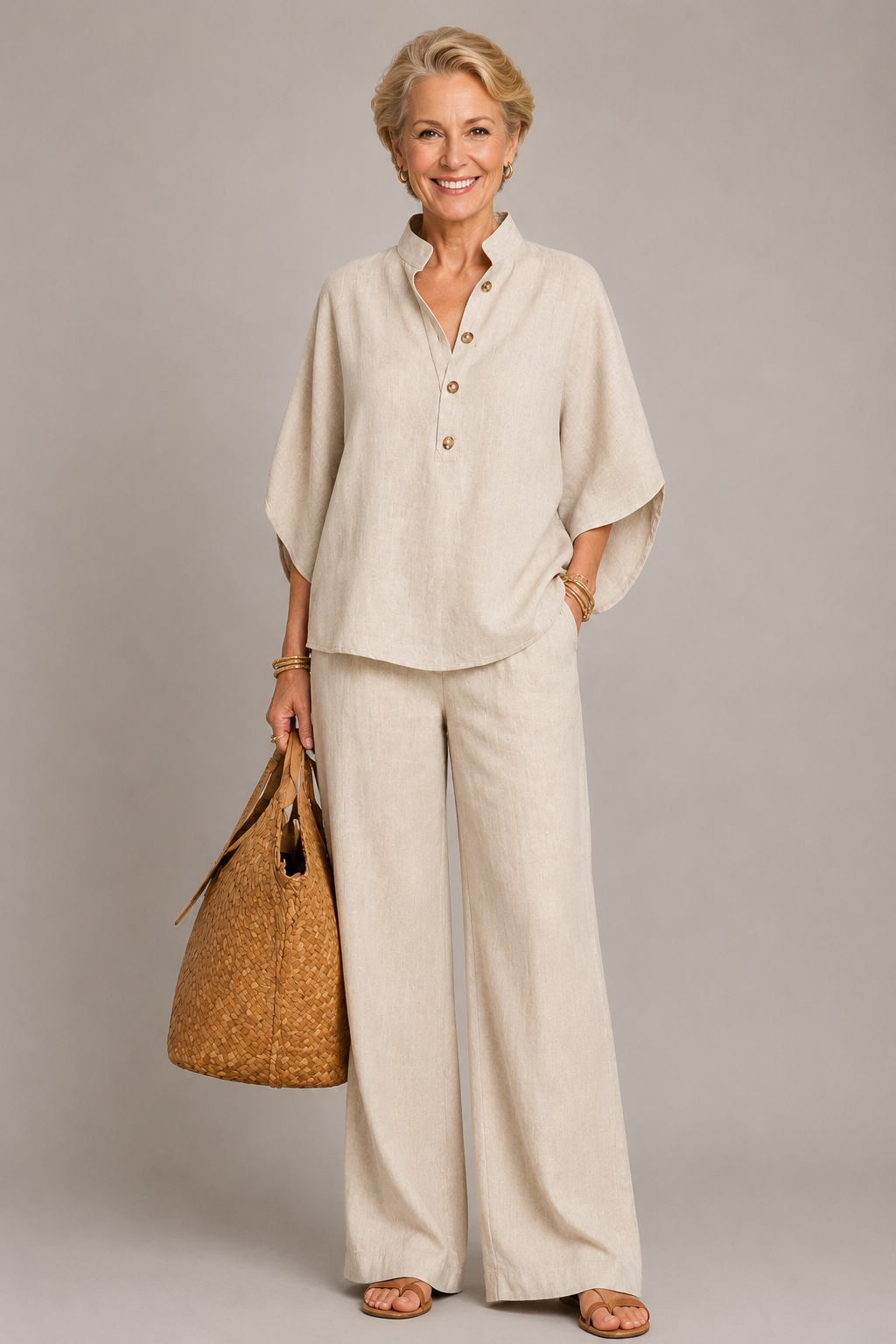 Rosalie | Light Blue Linen-Look Trouser Set