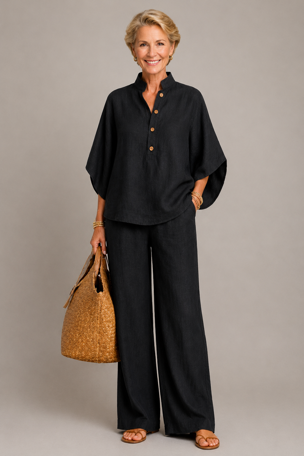 Rosalie | Light Blue Linen-Look Trouser Set