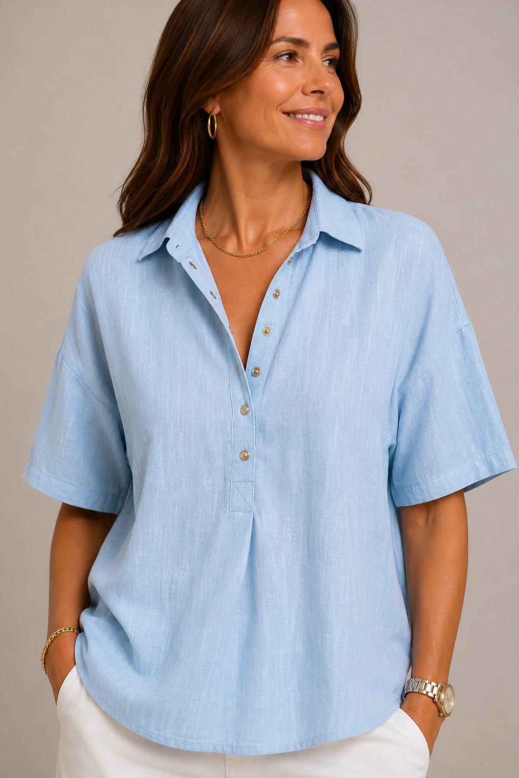Christine | Blue Linen-Look Shirt