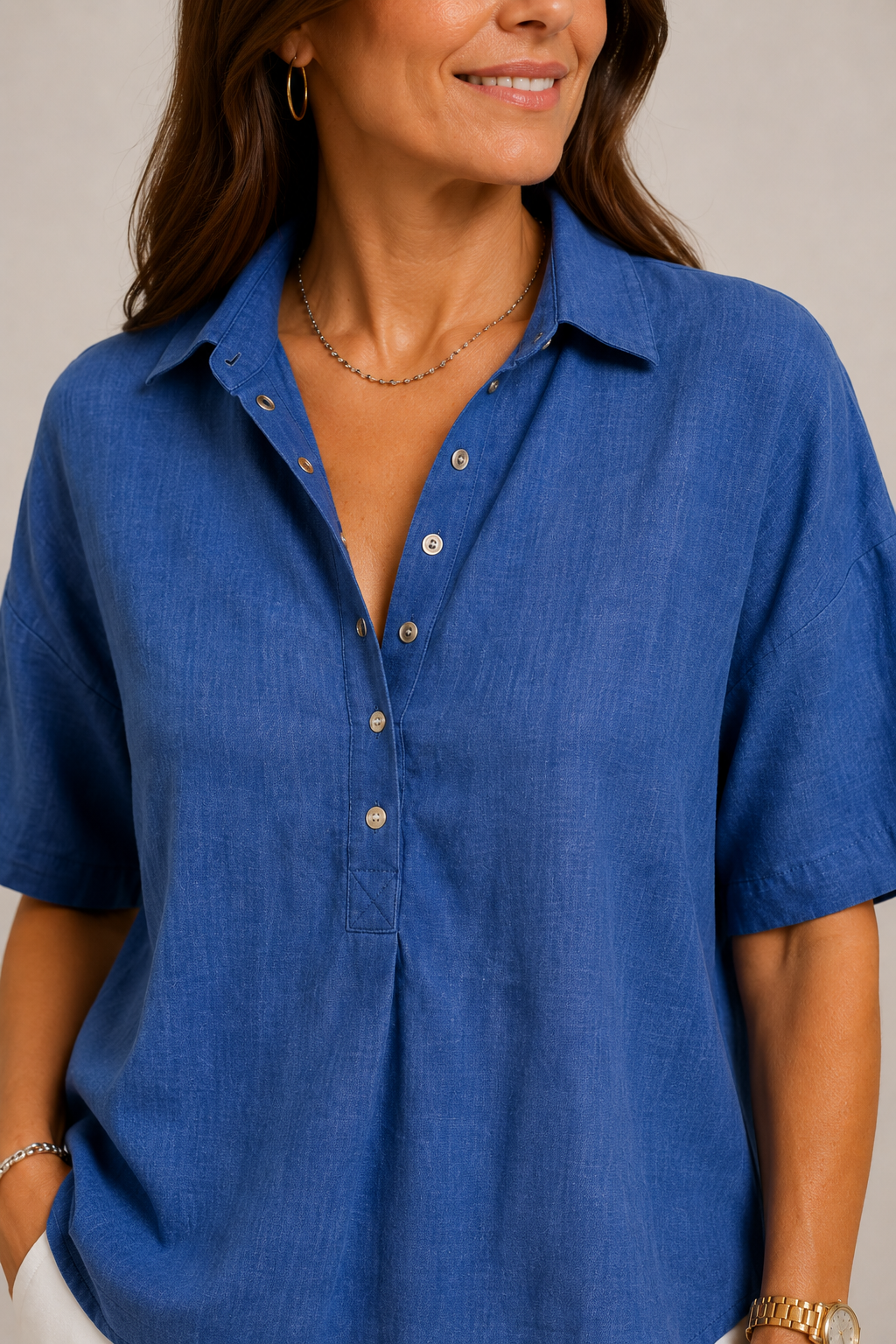 Christine | Blue Linen-Look Shirt