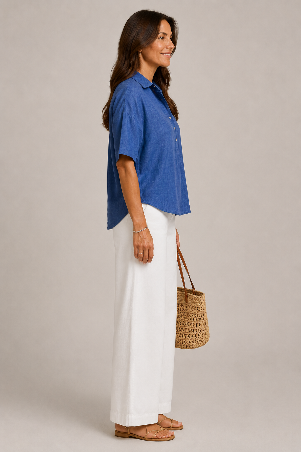 Christine | Blue Linen-Look Shirt