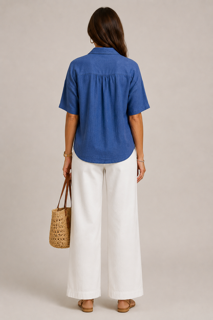 Christine | Blue Linen-Look Shirt