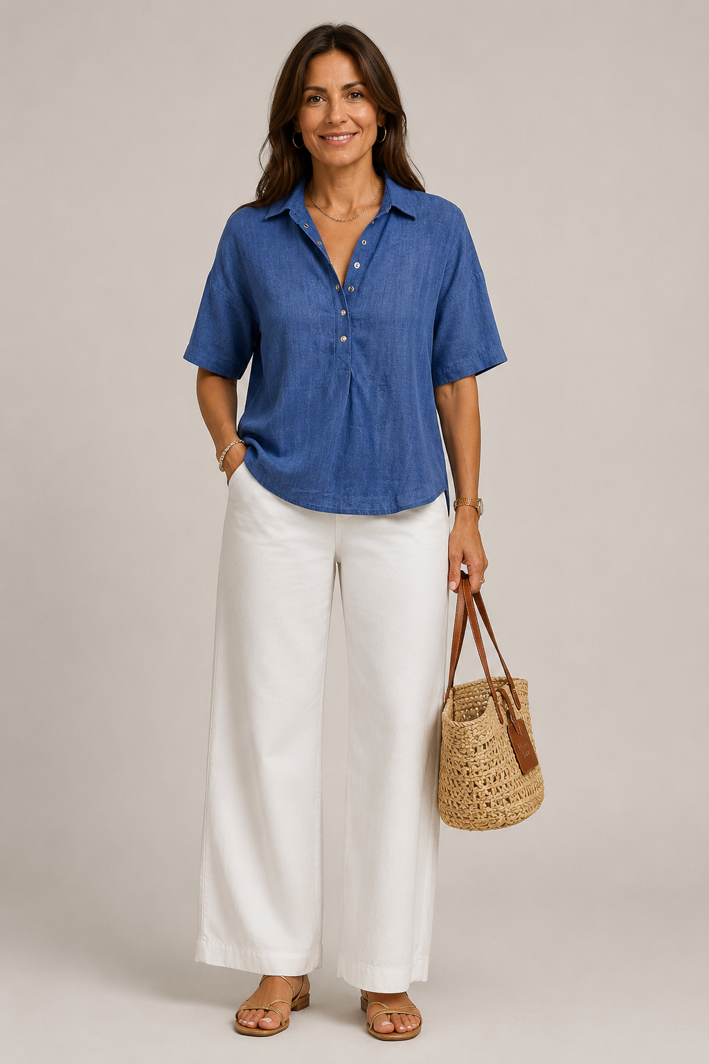 Christine | Blue Linen-Look Shirt