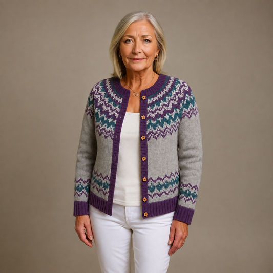 Claire | Grey & Purple Nordic-Inspired Cardigan