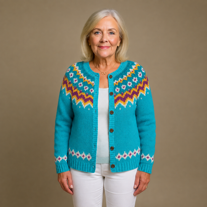 Catherine | Bright Turquoise Patterned Cardigan
