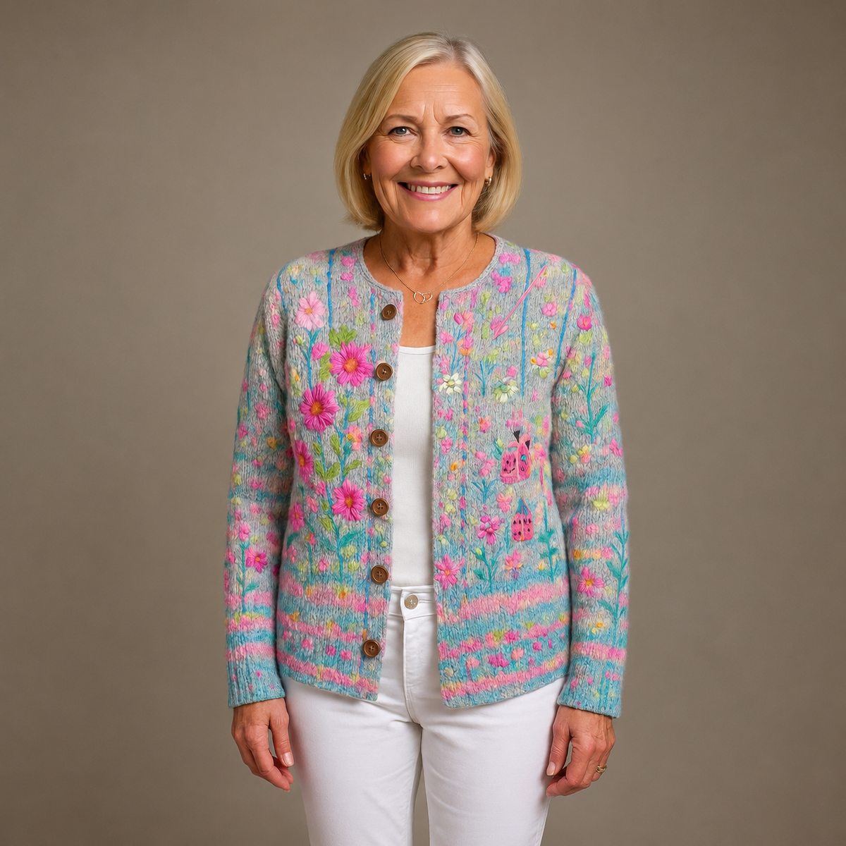 Teresa | Grey Floral Pattern Cardigan