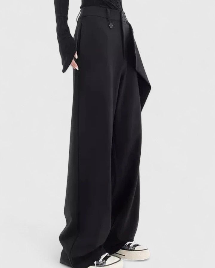 Chrissie | Black Wrap Wide-Leg Trousers