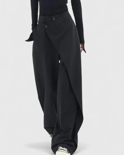 Chrissie | Black Wrap Wide-Leg Trousers