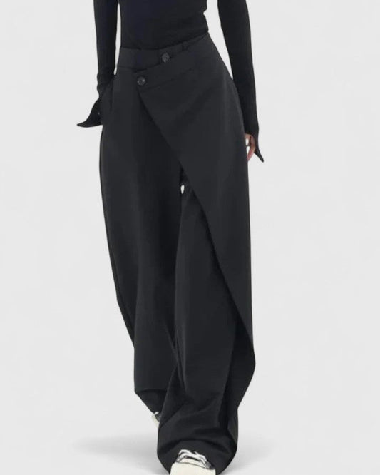 Chrissie | Black Wrap Wide-Leg Trousers