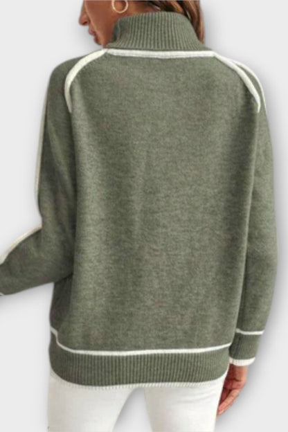 Christine | Olive Contrast-Trim Jumper