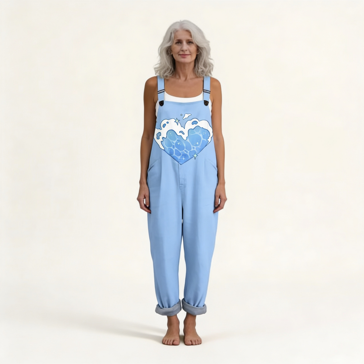 Jane | Pale Blue Heart Dungarees