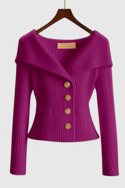 Clarissa | Fuchsia Collared Ribbed Cardigan