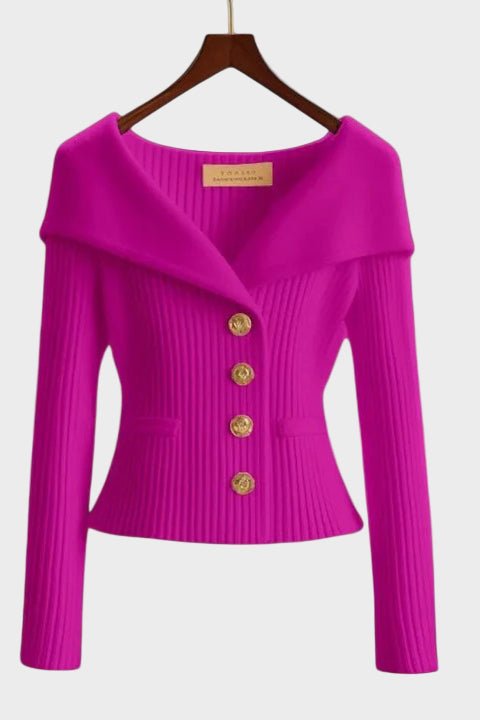 Clarissa | Fuchsia Collared Ribbed Cardigan