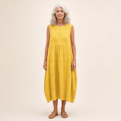 Bridget | Yellow Textured Sleeveless Midi Dress
