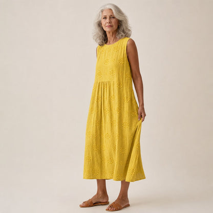 Bridget | Yellow Textured Sleeveless Midi Dress