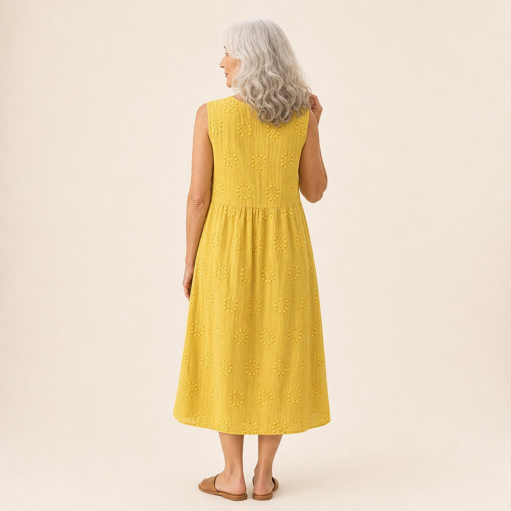Bridget | Yellow Textured Sleeveless Midi Dress