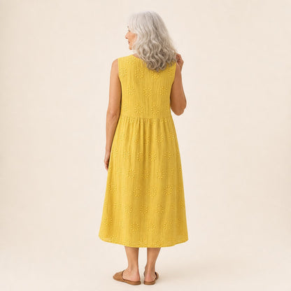 Bridget | Yellow Textured Sleeveless Midi Dress
