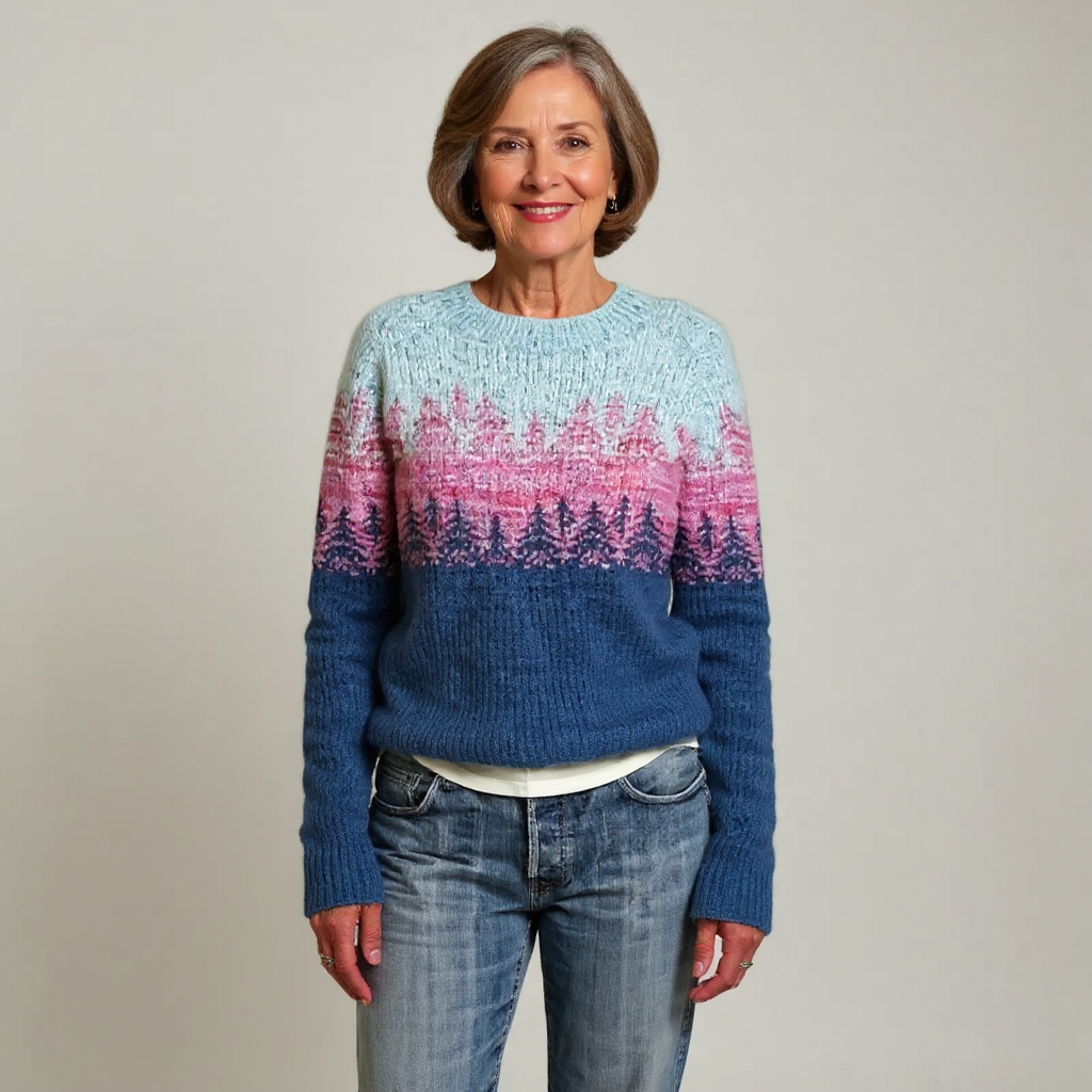 Cynthia | Blue & Pink Forest Motif Knit Jumper