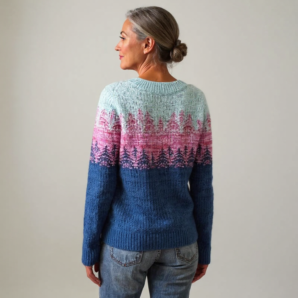 Cynthia | Blue & Pink Forest Motif Knit Jumper
