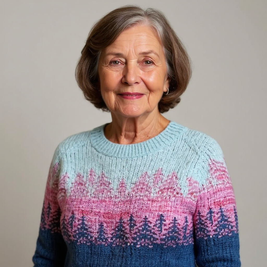 Cynthia | Blue & Pink Forest Motif Knit Jumper