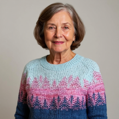 Cynthia | Blue & Pink Forest Motif Knit Jumper