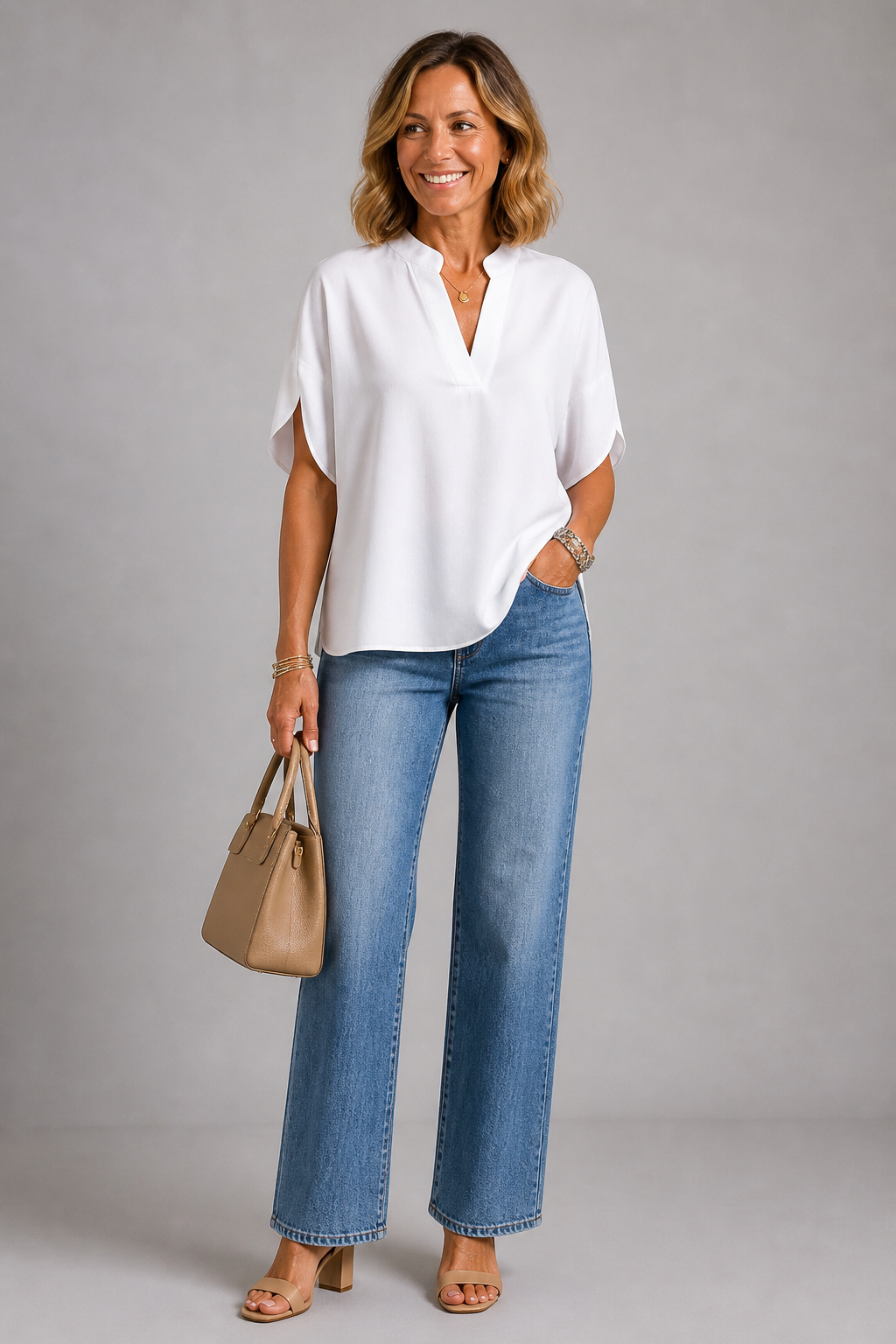 Stevie | White Notch-Neck Top