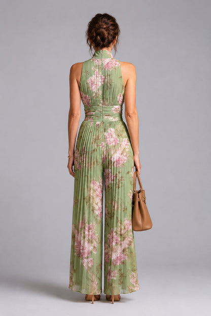 Gail | Sage Floral Halterneck Jumpsuit