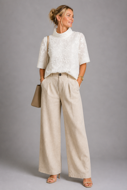 Willa | White Embroidered High-Neck Top