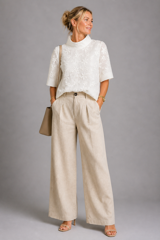 Willa | White Embroidered High-Neck Top
