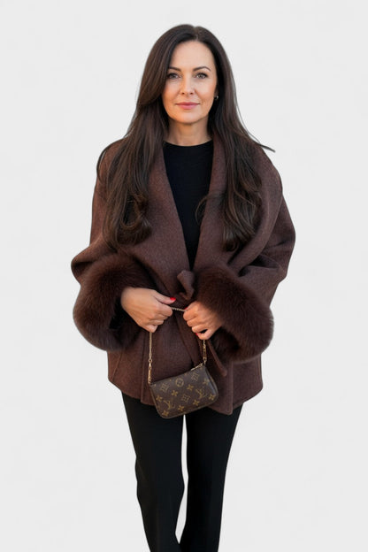 Dinah | Ivory Belted Coat with Faux-Fur Cuffs