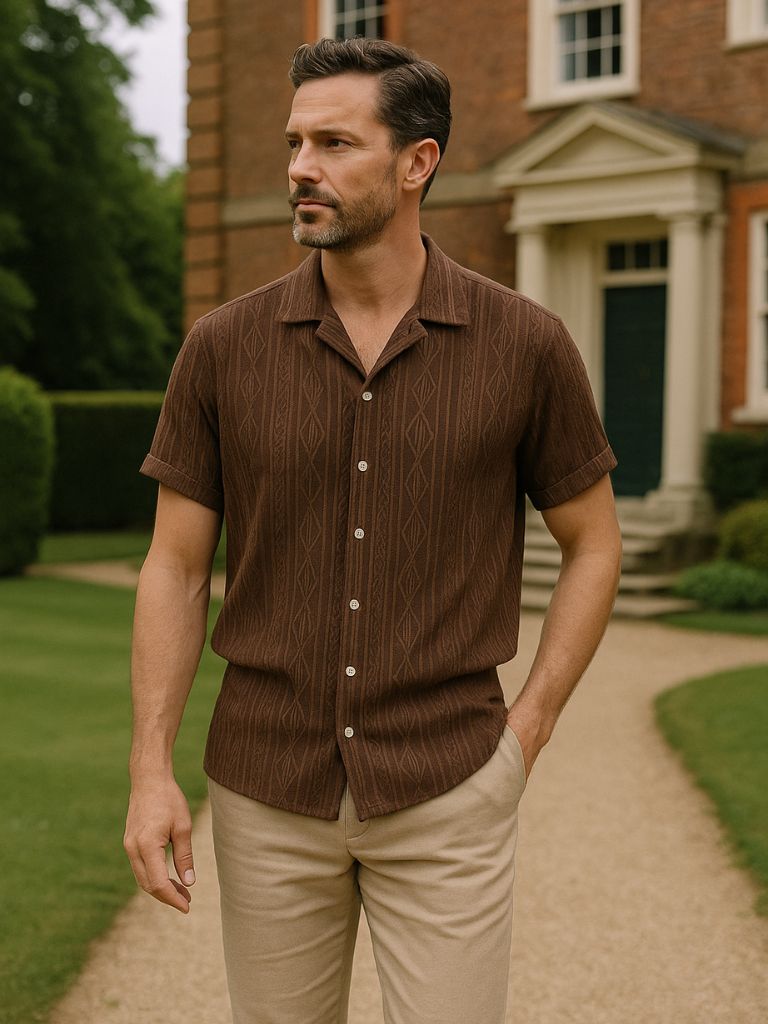 Daniel | Brown Textured Camp-Collar Shirt