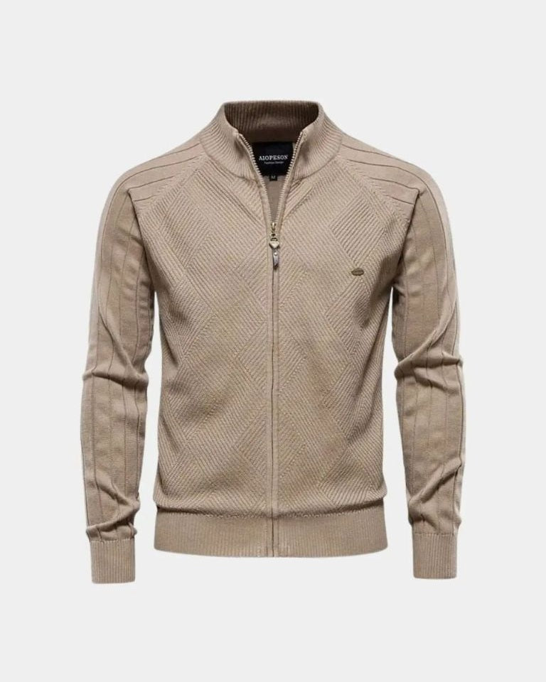Daniel | Beige Zip-Front Knit Cardigan
