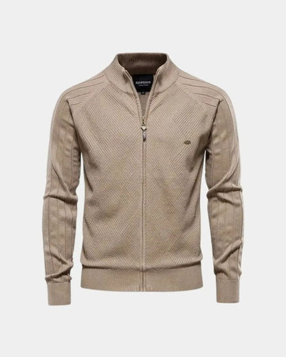 Daniel | Beige Zip-Front Knit Cardigan