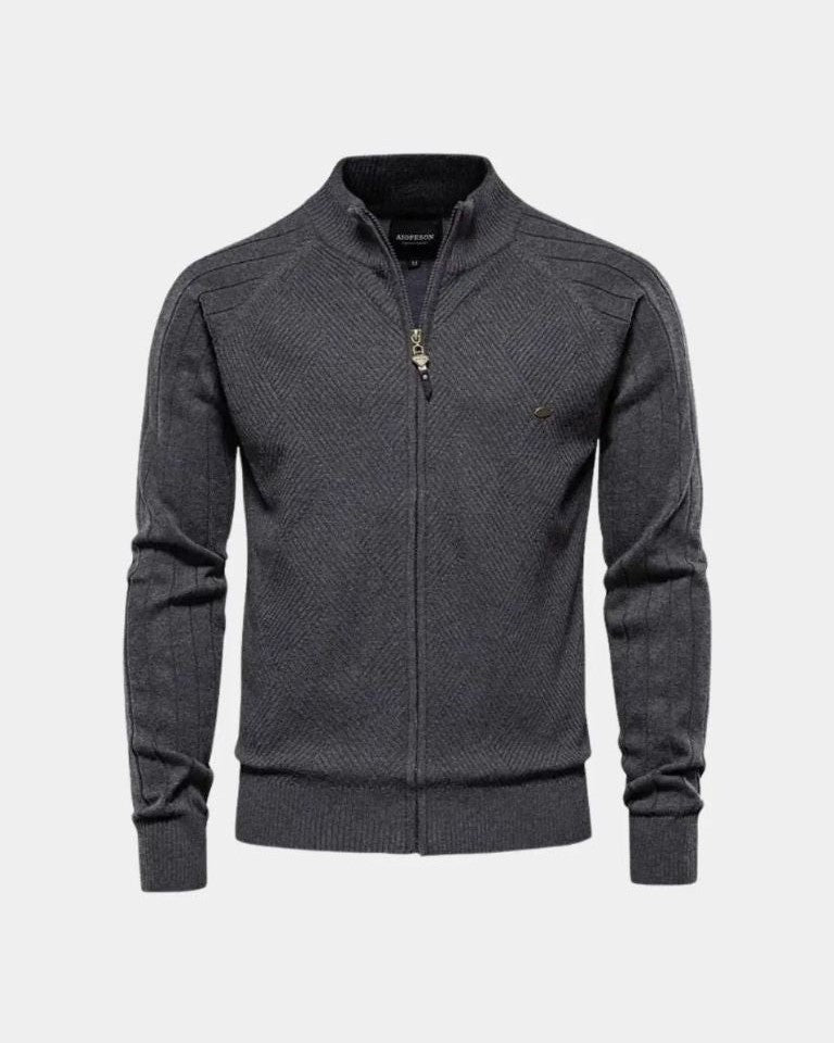 Daniel | Beige Zip-Front Knit Cardigan