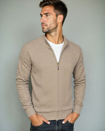 Daniel | Beige Zip-Front Knit Cardigan