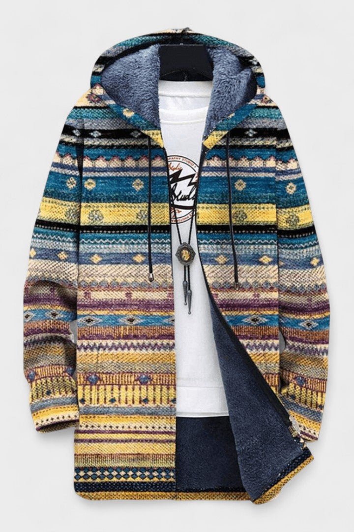 Daniella | Blue Fair Isle Hooded Zip Jacket