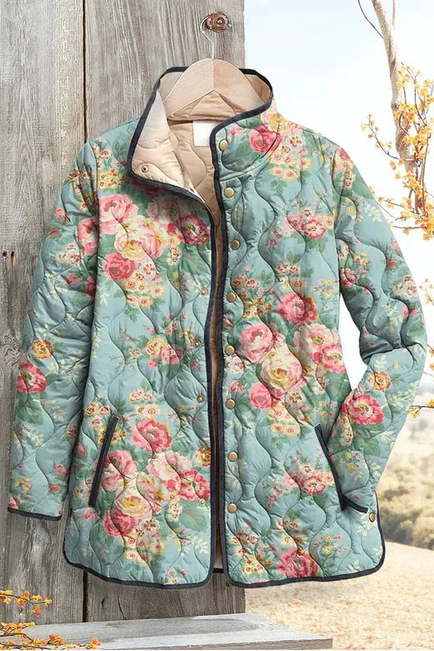 Marianne | Pale Blue Rose Quilted Jacket