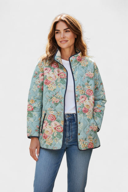Marianne | Pale Blue Rose Quilted Jacket