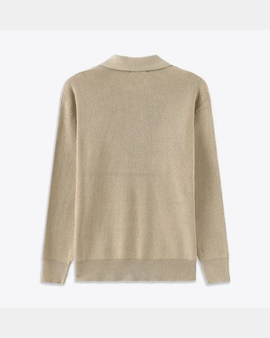 David | Cream Zip-Collar Polo Knit