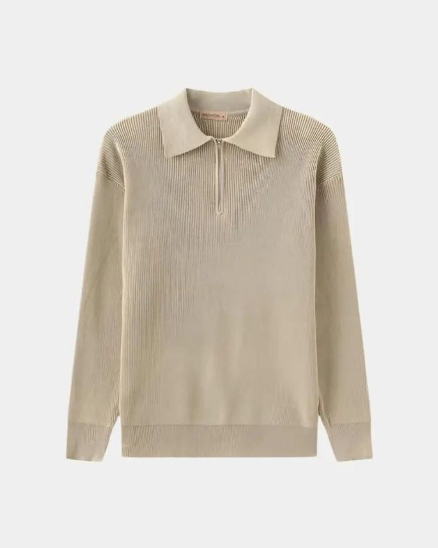 David | Cream Zip-Collar Polo Knit