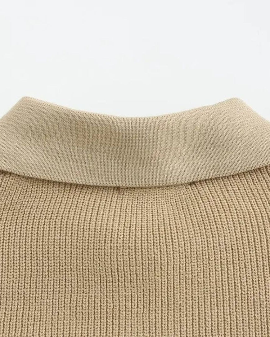David | Cream Zip-Collar Polo Knit