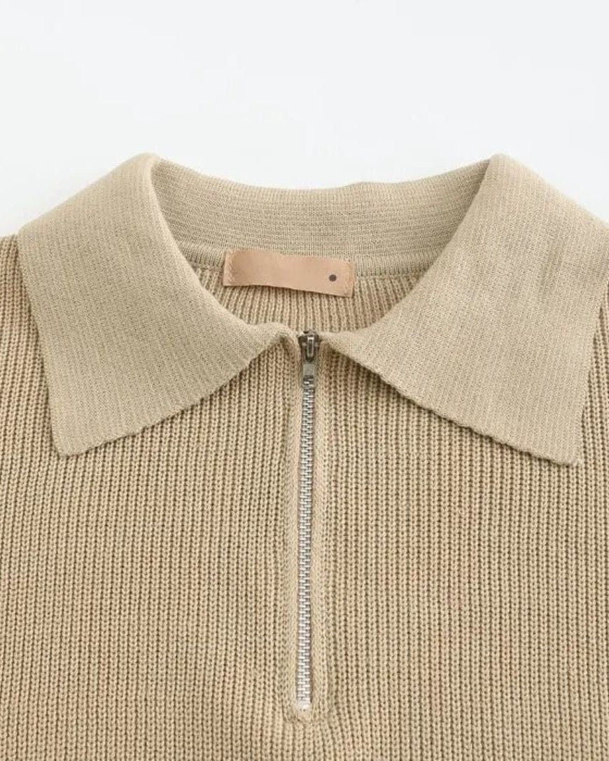 David | Cream Zip-Collar Polo Knit