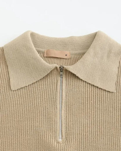 David | Cream Zip-Collar Polo Knit