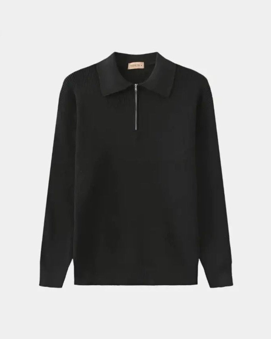 David | Cream Zip-Collar Polo Knit