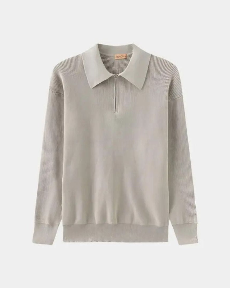 David | Cream Zip-Collar Polo Knit