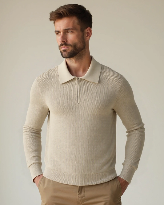 David | Cream Zip-Collar Polo Knit
