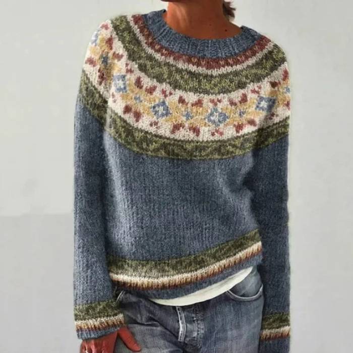 Deborah | Blue Floral Fair Isle Jumper