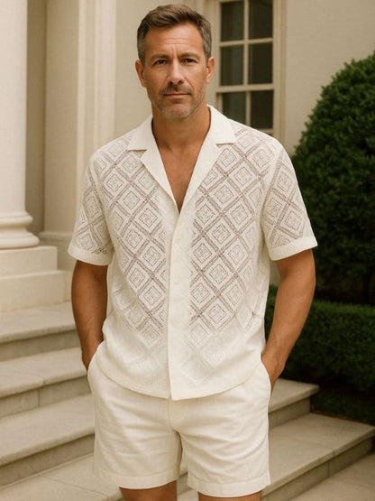 Dennis | Cream Textured Open-Collar Polo