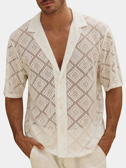 Dennis | Cream Textured Open-Collar Polo