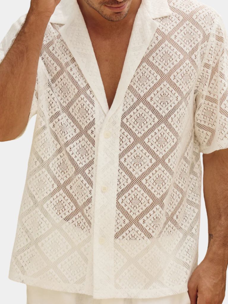 Dennis | Cream Textured Open-Collar Polo